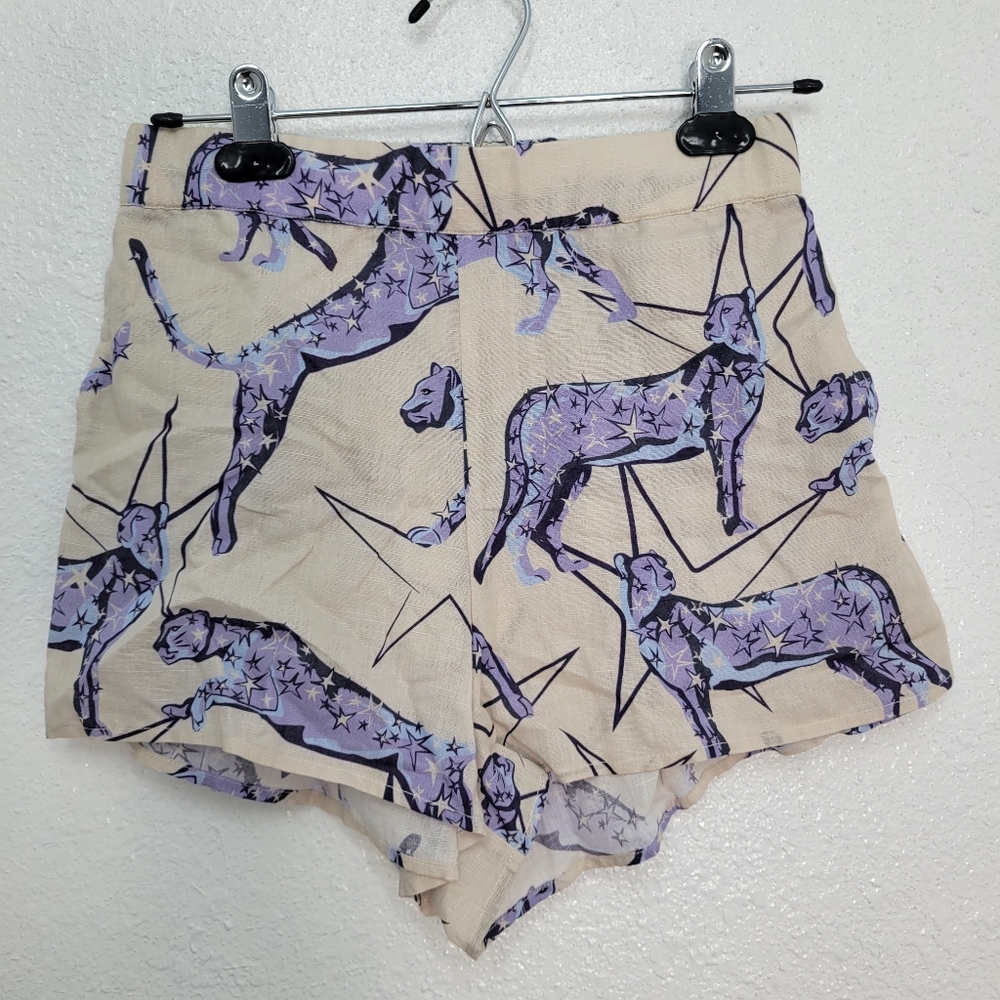 Las Surenas Leopard Stars Blue Linen/Cotton Size S New - Picture 5 of 9